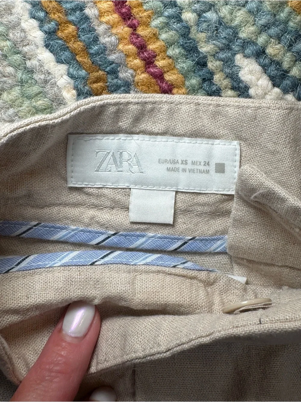 🥥▫️ Zara Cream Linen Straight Leg Tailored Trousers Pants Light‎ Beige▫️🥥